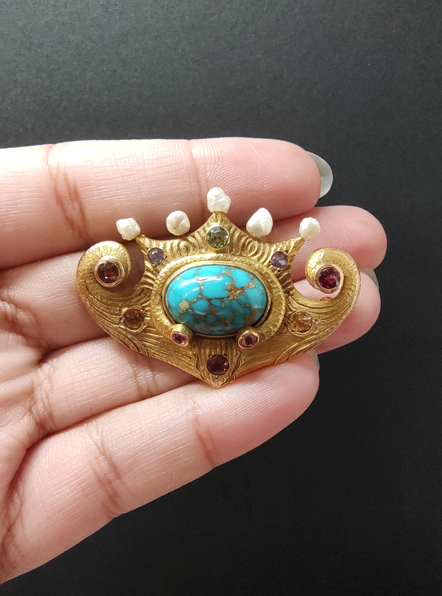 Antique Arts & Crafts Brooch with an assortment of stones