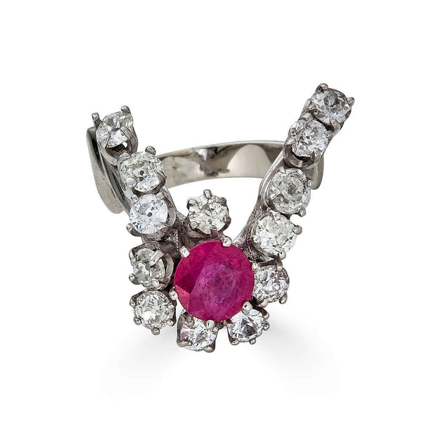 Vintage Burma Ruby and Diamond Ring