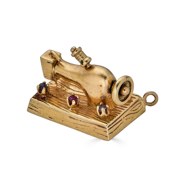 Vintage Sewing Machine Charm with Rubies & Sapphires