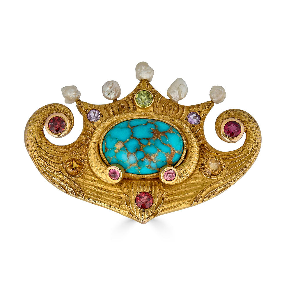 Antique Arts & Crafts Brooch with an assortment of stones