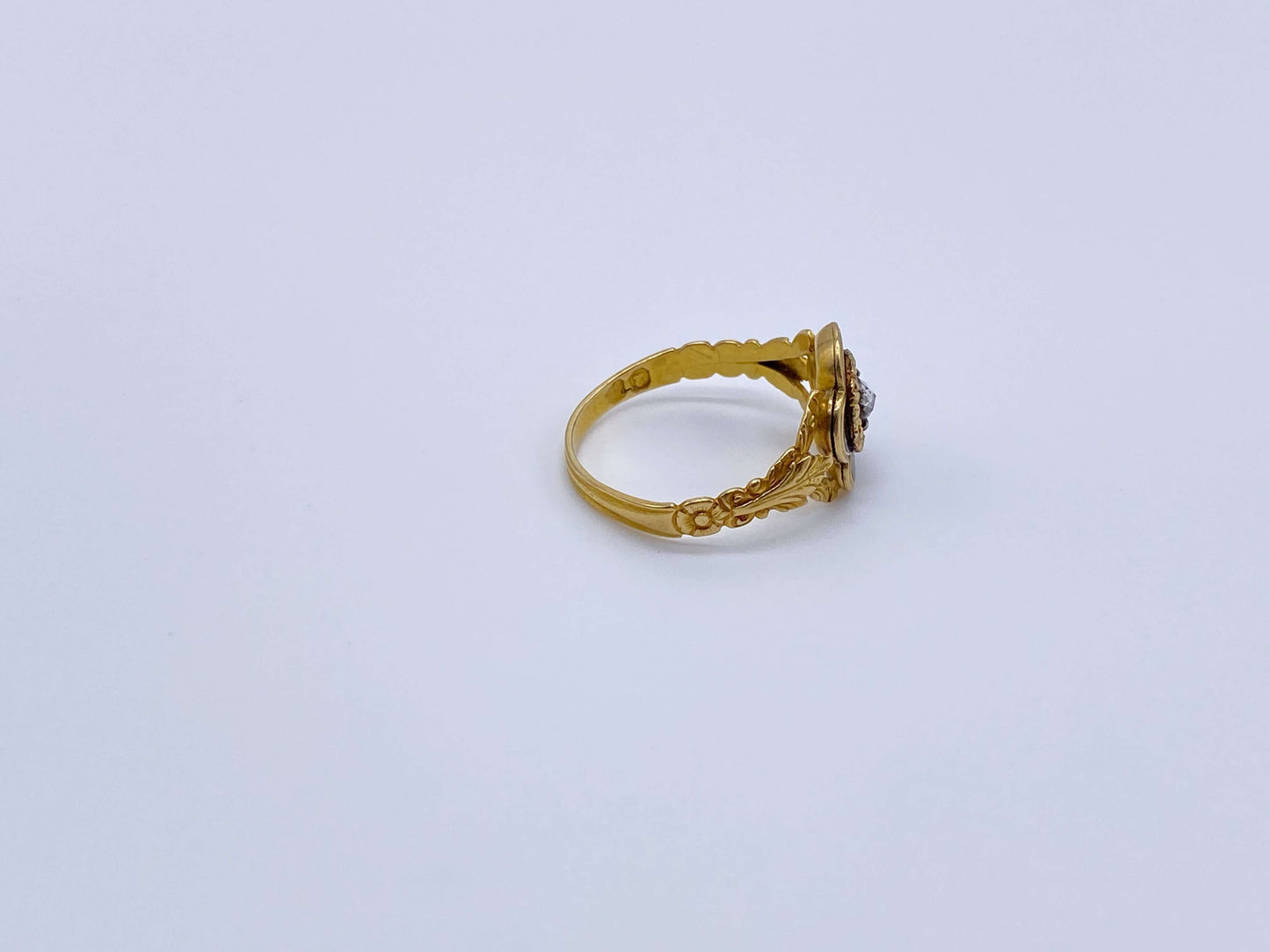 Victorian Black Enamel & Diamond RingA fabulous and modern looking victorian ring. The black enamel provides a wonderful contrast against the gold. Condition: Normal antique wear, minimal wear to the center diamond Metal: 14k Gold Age: Late Victorian Dim