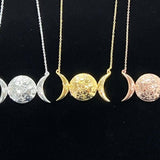 Selene PendantInspired by the Greek Goddess of the Moon, Selene, this pendant features the moon in several phases, adorned with an eye for protection. This piece can be made in sterling silver, with additional plating options for 18k Gold Vermeil. We also