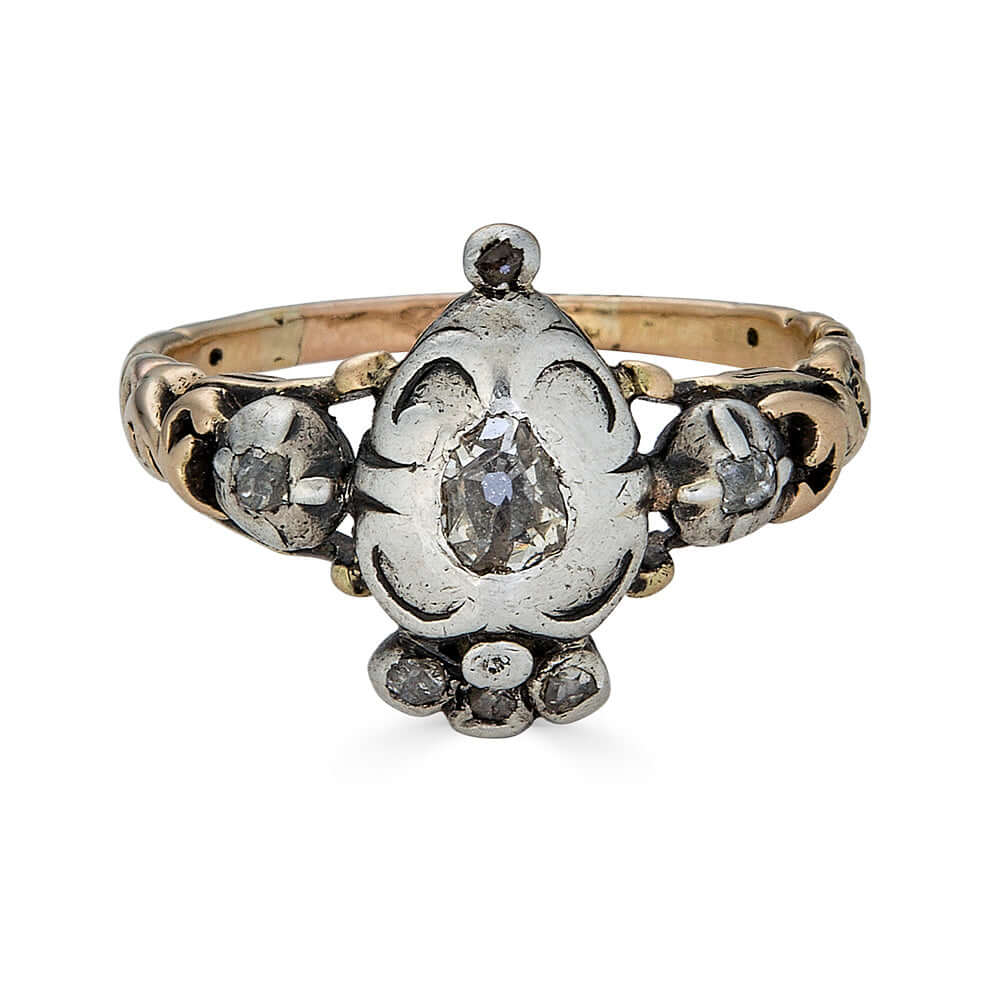 Antique Dutch Diamond Crowned Heart Ring Condition: Metal: Silver & Gold Age: Victorian Dimensions: size 8, crown is 15mm in height Weight: 3.8gAntique Dutch Crowned Heart Ring (Diamonds)Condition: Metal: Silver & Gold Age: Victorian Dimensions: size 8, c