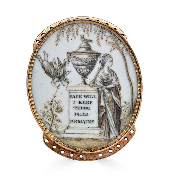 Antique Georgian Sepia Miniature Clasp "Safe Will I hold These Dear Remains," 9k