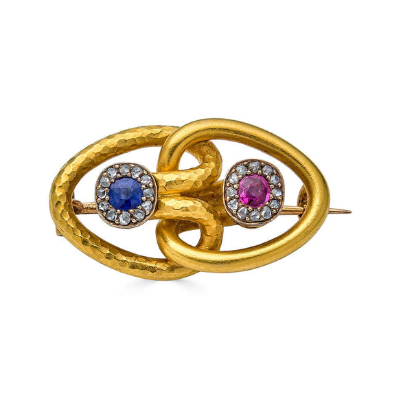 Antique Ruby, Sapphire, and Diamond Brooch, 18k