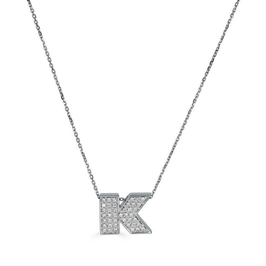 Shine Bright: K Pendant with Diamonds in 18k WGElevate your style with our adjustable 18k white gold K Pendant, sparkling with diamonds. Perfectly sized for elegance.K Pendant with DiamondsMetal: 18k WG Dimensions: CHAIN IS ADJUSTABLE, 15.5 and 17.5 inche