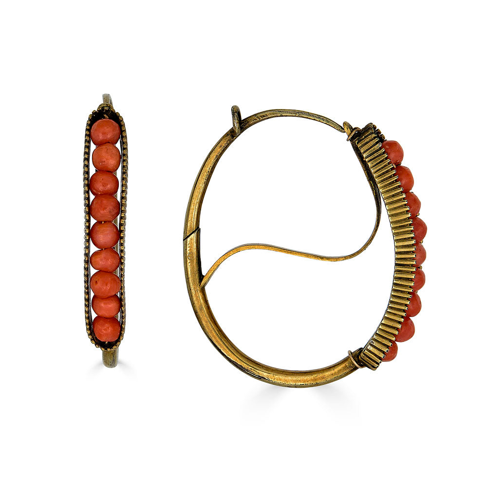 Georgian Era Coral Poissard EarringsThese earrings reflect the elegance and craftsmanship of the Georgian era with their intricate design and luxurious materials. Originating from France, they embody a rich cultural heritage, making them a unique addition