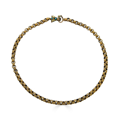 Georgian Chain with Snake Hand Claspa timeless piece of jewelry crafted from 15k yellow gold (tested). Measuring 17 inches in length, this chain features an intricately designed snake hand clasp, embodying the elegance and sophistication of the Georgian e