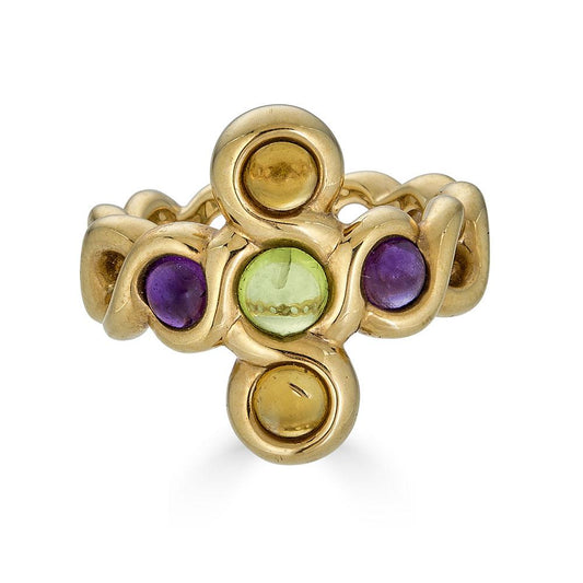 Vintage Chanel Ring in 18k Yellow Gold with Amethyst, Citrine, and Peridot