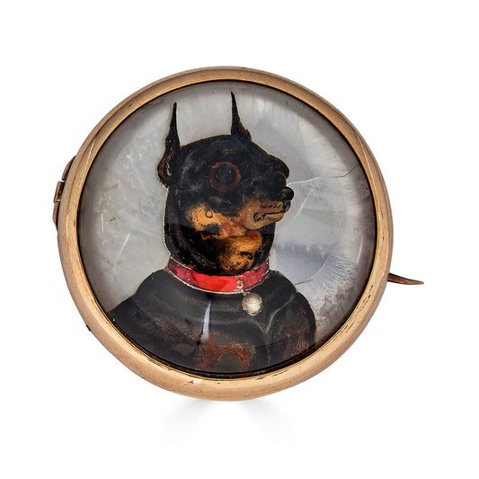 Antique Essex Crystal Brooch of a Dog, Mother of Pearl