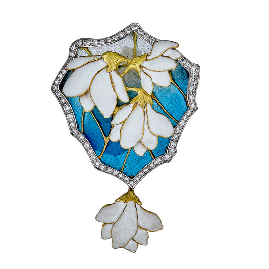 Antique Plique a Jour Brooch