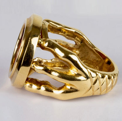 Roman Poseidon (boy) on Dolphin, Red Jasper, Set in 18k Gold Claw Ring