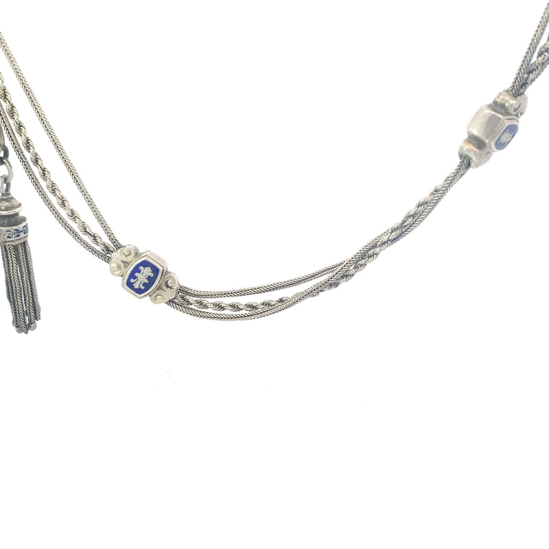 Antique Albert Chain (Blue Enamel, Silver)