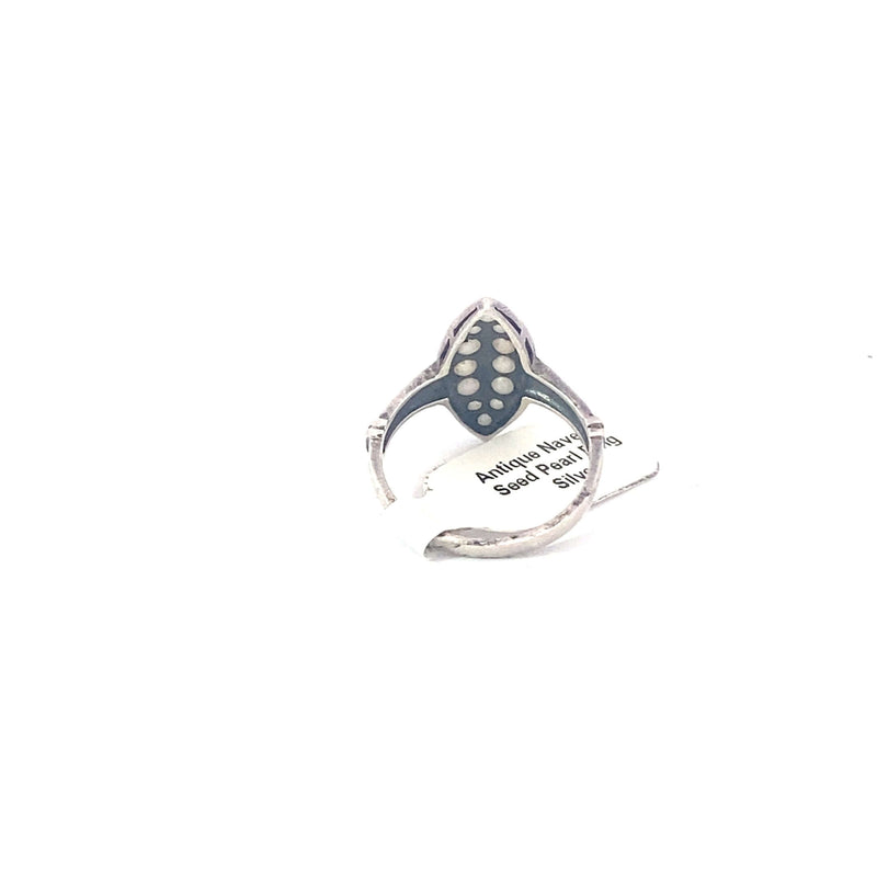 Antique Navette Seed Pearl Ring, Silver