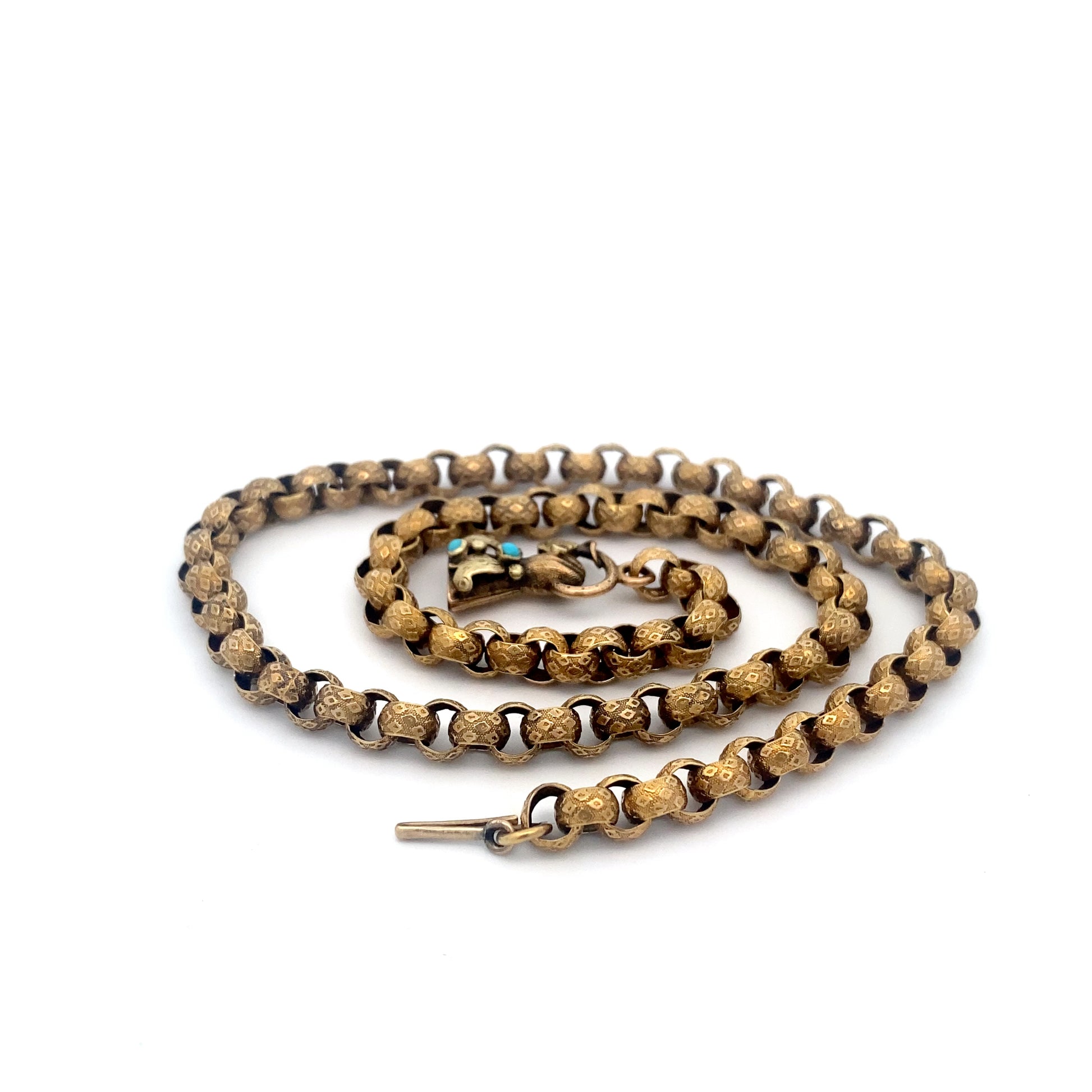 Georgian Chain with Snake Hand Claspa timeless piece of jewelry crafted from 15k yellow gold (tested). Measuring 17 inches in length, this chain features an intricately designed snake hand clasp, embodying the elegance and sophistication of the Georgian e