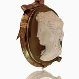 Antique Multi-Layered Agate CameoLarge Victorian Cameo, 14K Gold Ribbon Surround, Greek Profile, Pendant/Brooch,, Multilayered agate Condition: Normal antique wear Metal: 14k Yellow Gold Dimensions: 82.6g; 3inches from bale to bottom Antique Multi-Layered