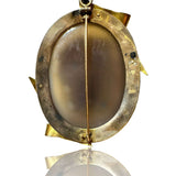 Antique Multi-Layered Agate CameoLarge Victorian Cameo, 14K Gold Ribbon Surround, Greek Profile, Pendant/Brooch,, Multilayered agate Condition: Normal antique wear Metal: 14k Yellow Gold Dimensions: 82.6g; 3inches from bale to bottom Antique Multi-Layered