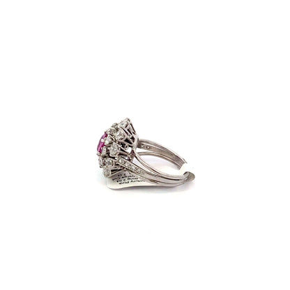 Mid Century Pink Sapphire Ring2.04ct Sapphire, 18k WG, 30 siblge Cut & Old European Cut Diamonds (approx 2ct) This gorgeous ring from the Mid Century period features a unique 2.04 ct pink sapphire surrounded by thirty (30) (approximately 2 cts) of Old Eur