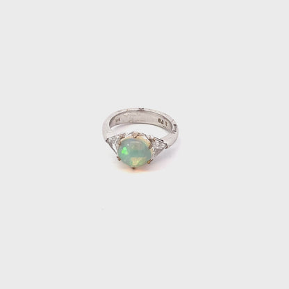 Antique Opal and Trillion Cut Diamond Ring