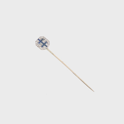 Antique french 18k Diamond & Sapphire Stick Pin (Patterned Sapphires)