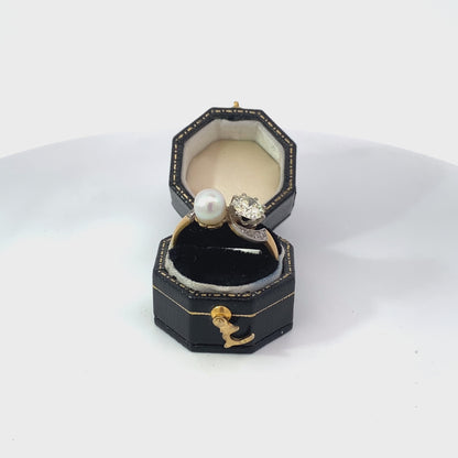 Mid Century French Diamond & pearl Toi et Moi Ring