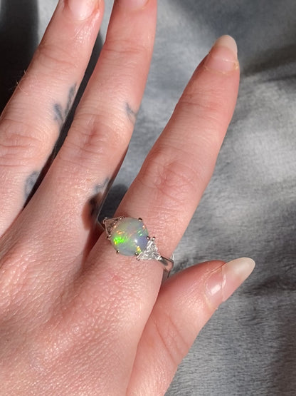 Antique Opal and Trillion Cut Diamond Ring