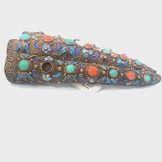 Antique Thai Nail Cover Brooch Conversion (Silver, Enamel, Stones)