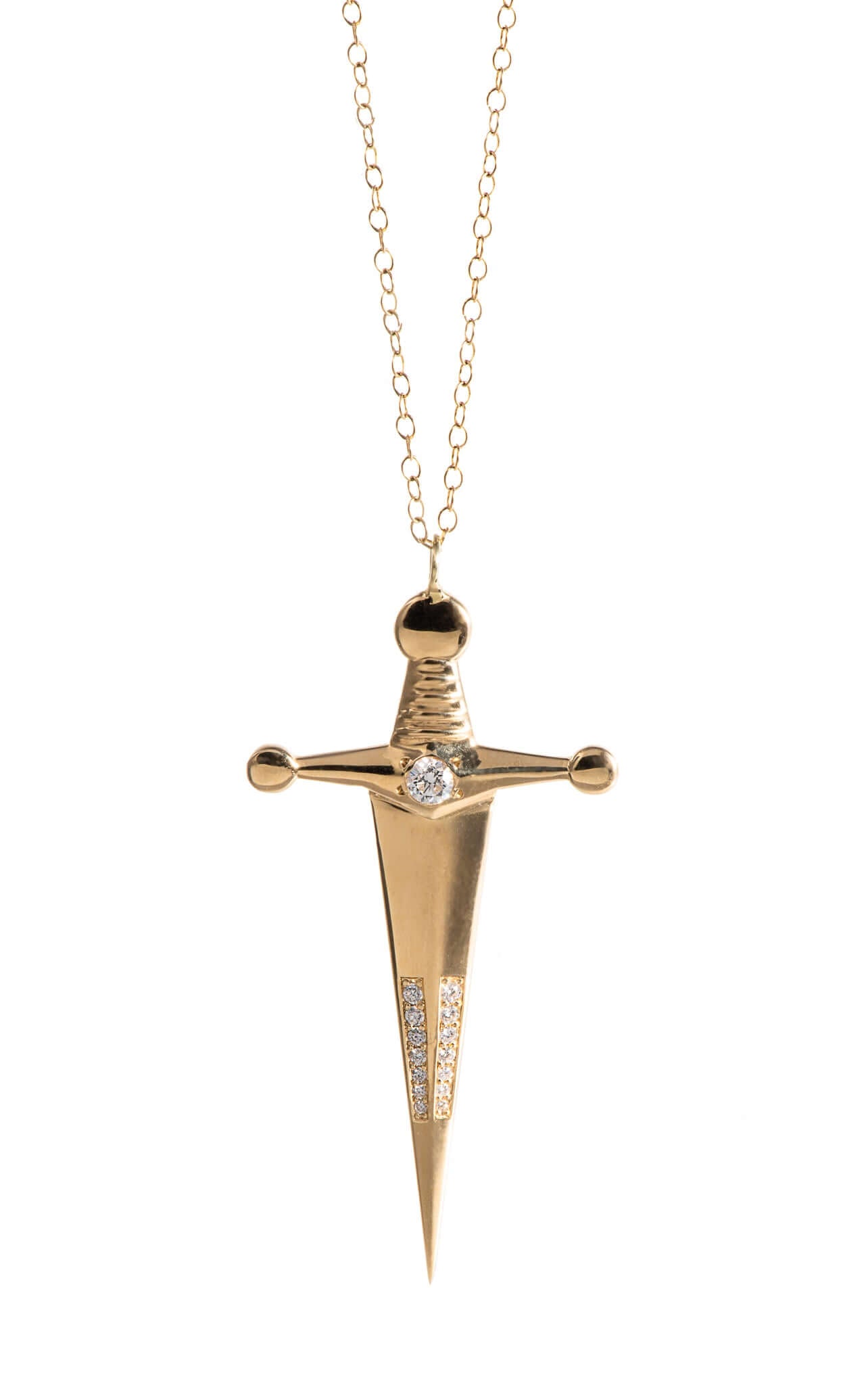 18k Gold Kelly Sword PendantA Luxe sword 18k Gold Kelly Sword Pendant for the individual wanting to make a powerful statement. Our Jewelry is proudly idealized, and produced in NYC.18k Gold Kelly Sword PendantA Luxe sword pendant for the individual wantin