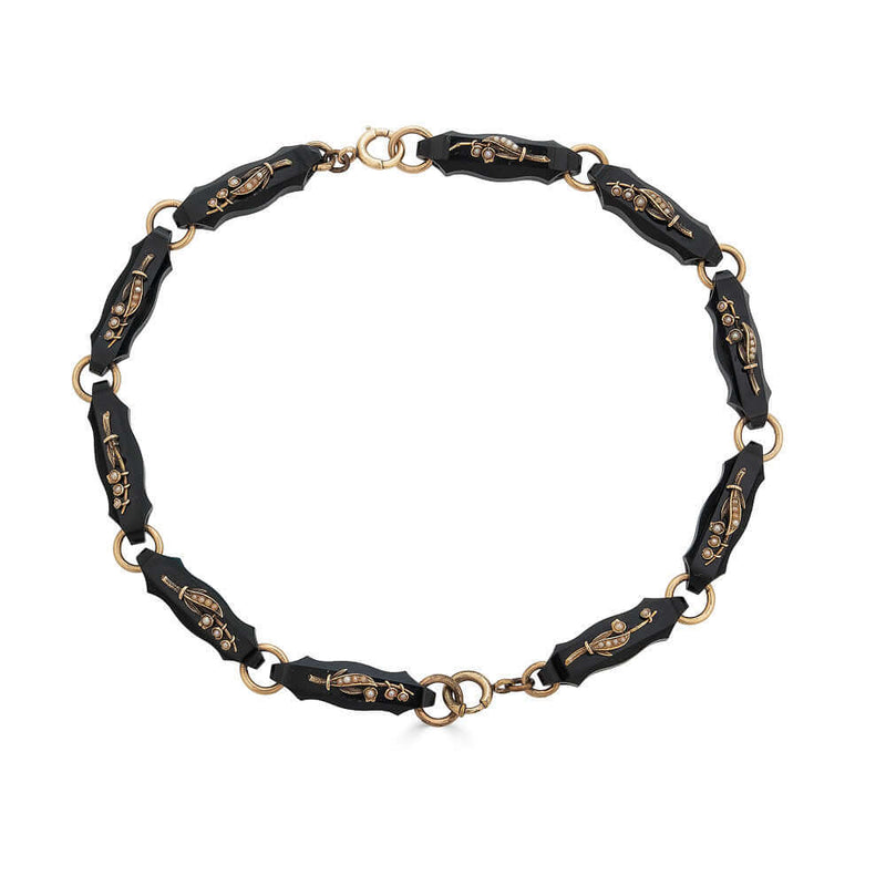 Black Onyx & Gold Lily of the Valley Bracelet Set