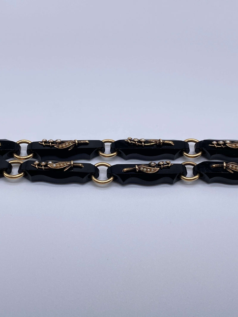 Black Onyx & Gold Lily of the Valley Bracelet Set