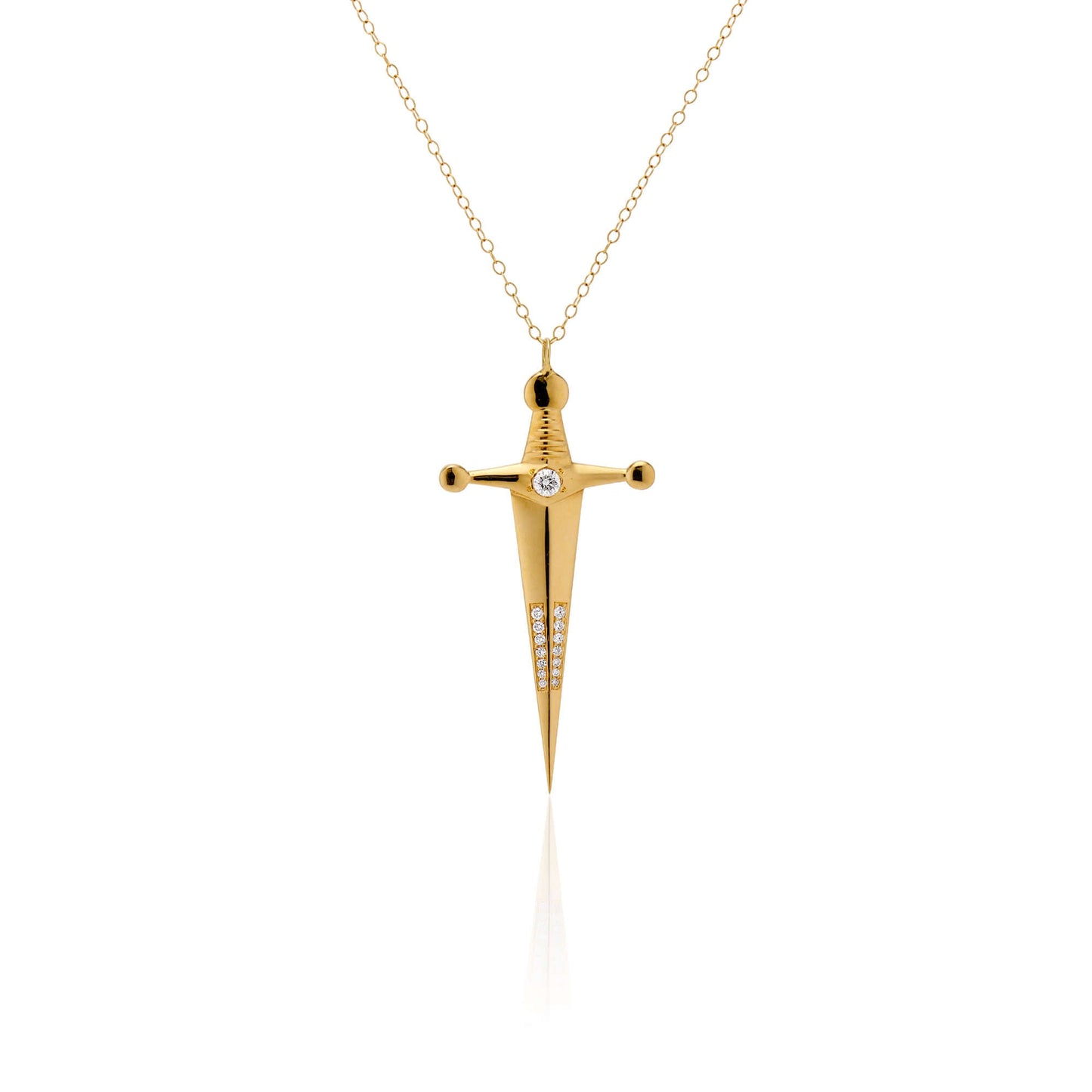 18k Gold Kelly Sword PendantA Luxe sword 18k Gold Kelly Sword Pendant for the individual wanting to make a powerful statement. Our Jewelry is proudly idealized, and produced in NYC.18k Gold Kelly Sword PendantA Luxe sword pendant for the individual wantin