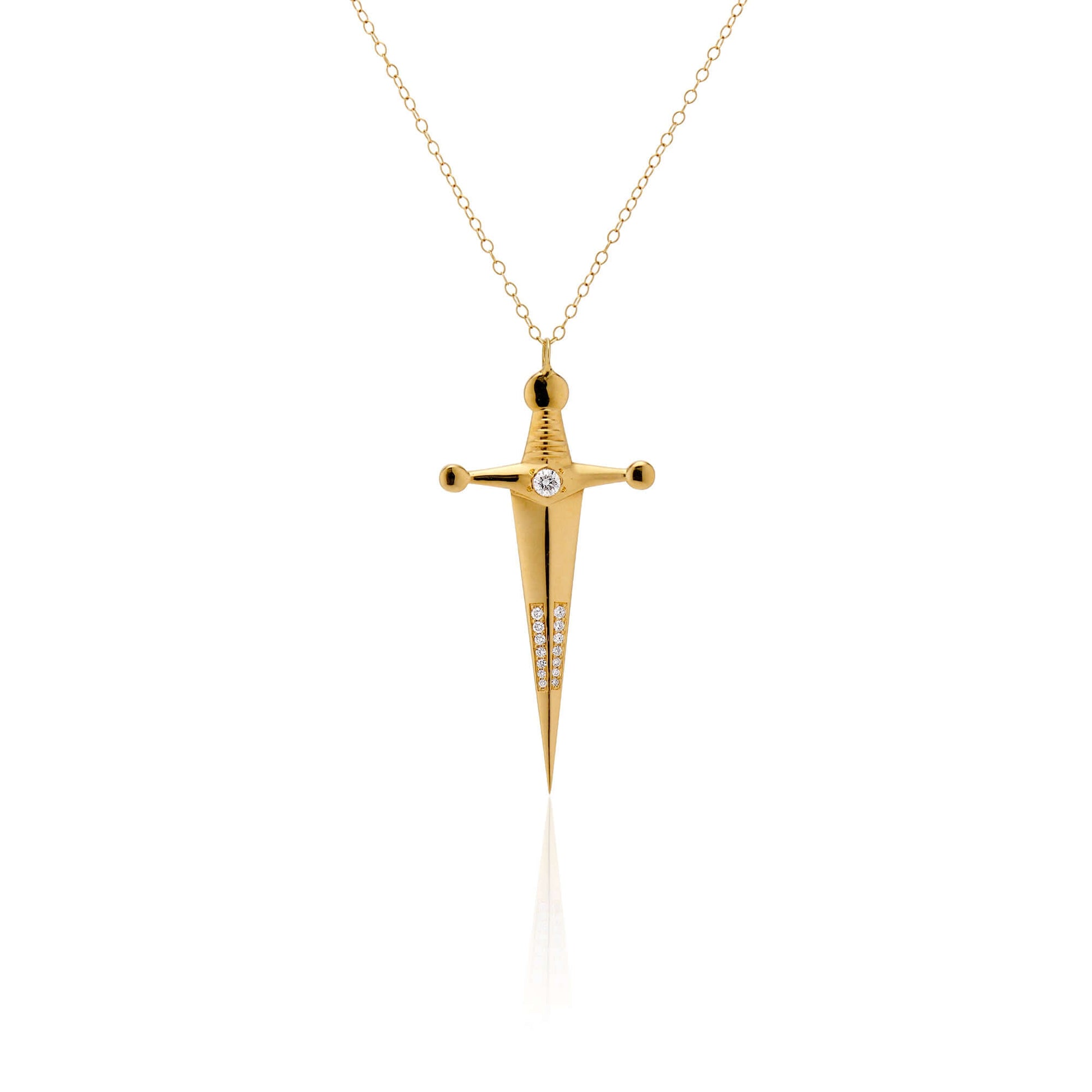 18k Gold Kelly Sword PendantA Luxe sword 18k Gold Kelly Sword Pendant for the individual wanting to make a powerful statement. Our Jewelry is proudly idealized, and produced in NYC.18k Gold Kelly Sword PendantA Luxe sword pendant for the individual wantin