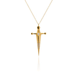 Necklaces 18k Gold Kelly Sword Pendant A Luxe sword 18k Gold Kelly Sword Pendant for the individual wanting to make a powerful statement. Our Jewelry is proudly idealized, and produced in NYC. KIL N.Y.C.