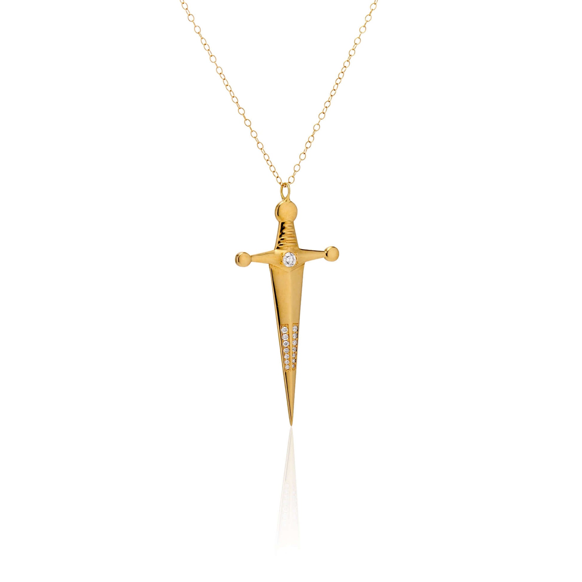 18k Gold Kelly Sword PendantA Luxe sword 18k Gold Kelly Sword Pendant for the individual wanting to make a powerful statement. Our Jewelry is proudly idealized, and produced in NYC.18k Gold Kelly Sword PendantA Luxe sword pendant for the individual wantin