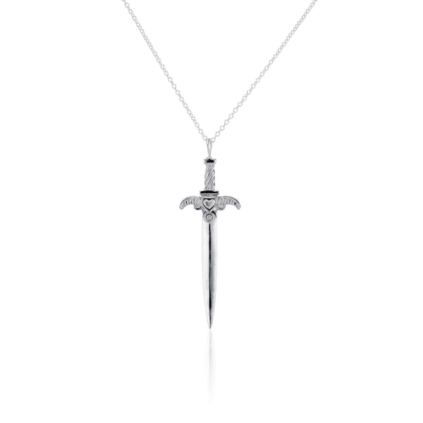 Necklace Agape Sword Pendant A more romantic and whimsical take on our Kelly Sword pendant. Inspired by the more organic motifs from our Teras Collection, we decided to create a second sword pendant for our collection that was a bit more detailed while st
