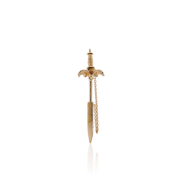 Earrings Agape Sword Earrings A fresh take on the sword earring and an evolution from our earlier sword earrings from 2019. These statement making earrings are inspired by antique jabots, sword or arrow pins that would be worn on a jacket or scarf. Create