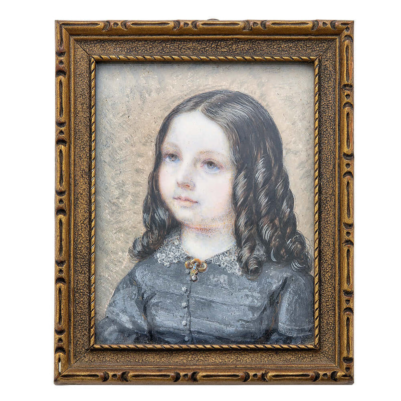 Portrait Miniature of a Jacksonian Era Girl with Long Ringlets of Dark Hair