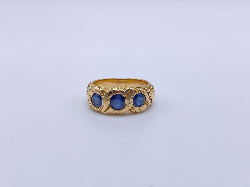 Hand Chased Victorian Ring with Sapphires