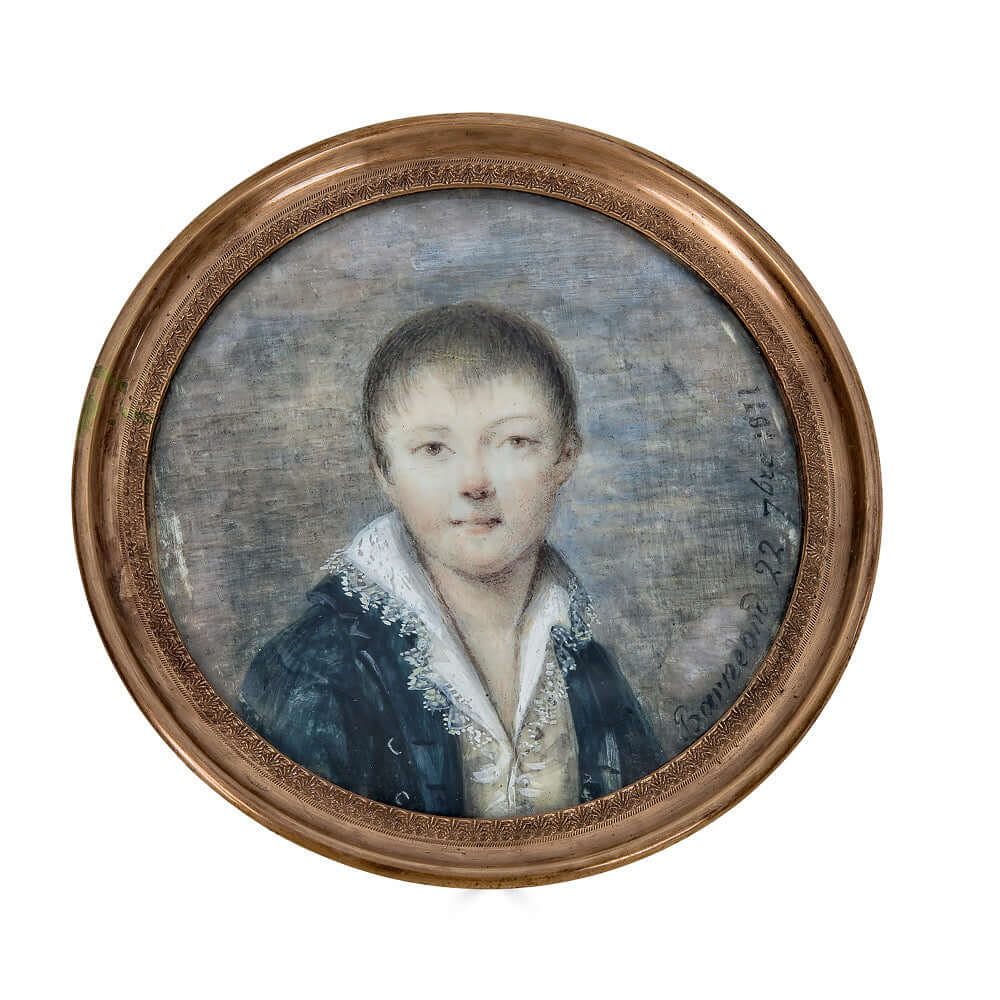 1811 Napoleonic Era French Boy Portrait MiniatureRare 1811 miniature of a young French boy from the Napoleonic Era, featuring exquisite details and signed by Barreaud. A timeless piece.Portrait Miniature Dated 1811 of Young French Boy of the Napoleonic Er