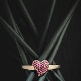 Rings Pave Witchy Love Ring A gorgeous pave set ring with a little extra bling. This heart is based on a witch’s heart; a popular motif in antique jewelry which was worn as a symbol of protection. Solid 14k gold with gorgeous natural pave stones hand set