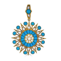 Victorian Turquoise and Seed Pearl Starburst Pendant