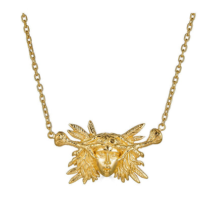 Harpy PendantA sculptural pendant of a woman's head clutched between two bird talons. Harpies were mythological creatures with human and bird like features that stole food and travelers. 10% of each sale will be donated to The American Bird Conservancy (h