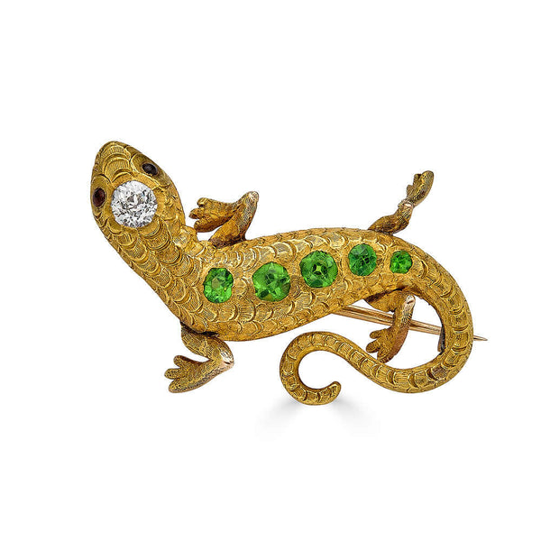 Antique Salamander Brooch with Diamond Head & Dementoid Bracelet