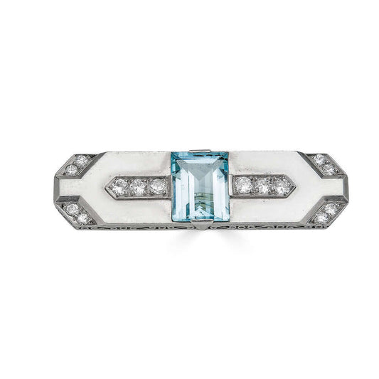 Vintage Retro Aquamarine and Diamond Platinum BroochAn extravagant and lovely retro brooch expertly crafted in solid platinum with a gorgeous central aquamarine and diamond accents. It has an amazing weight to it and the aquamarine is beautifully faceted.