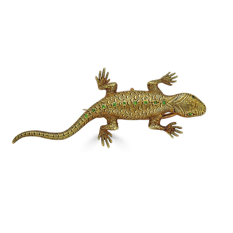 Antique Salamander Brooch w/ Dementoid Garnets