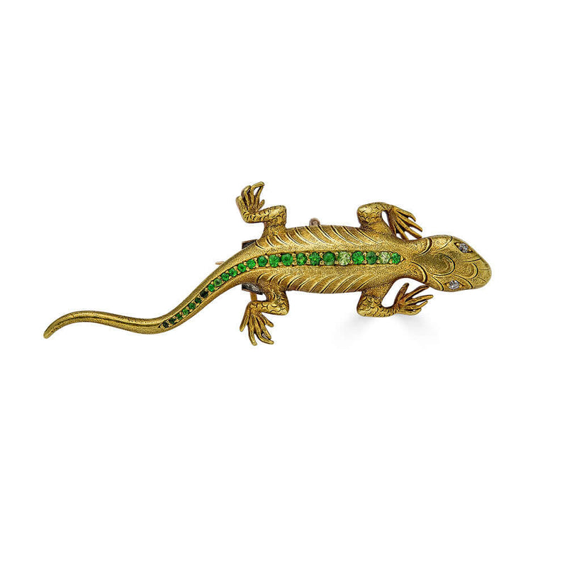 Antique Salamander Brooch with Dementoid Garnets