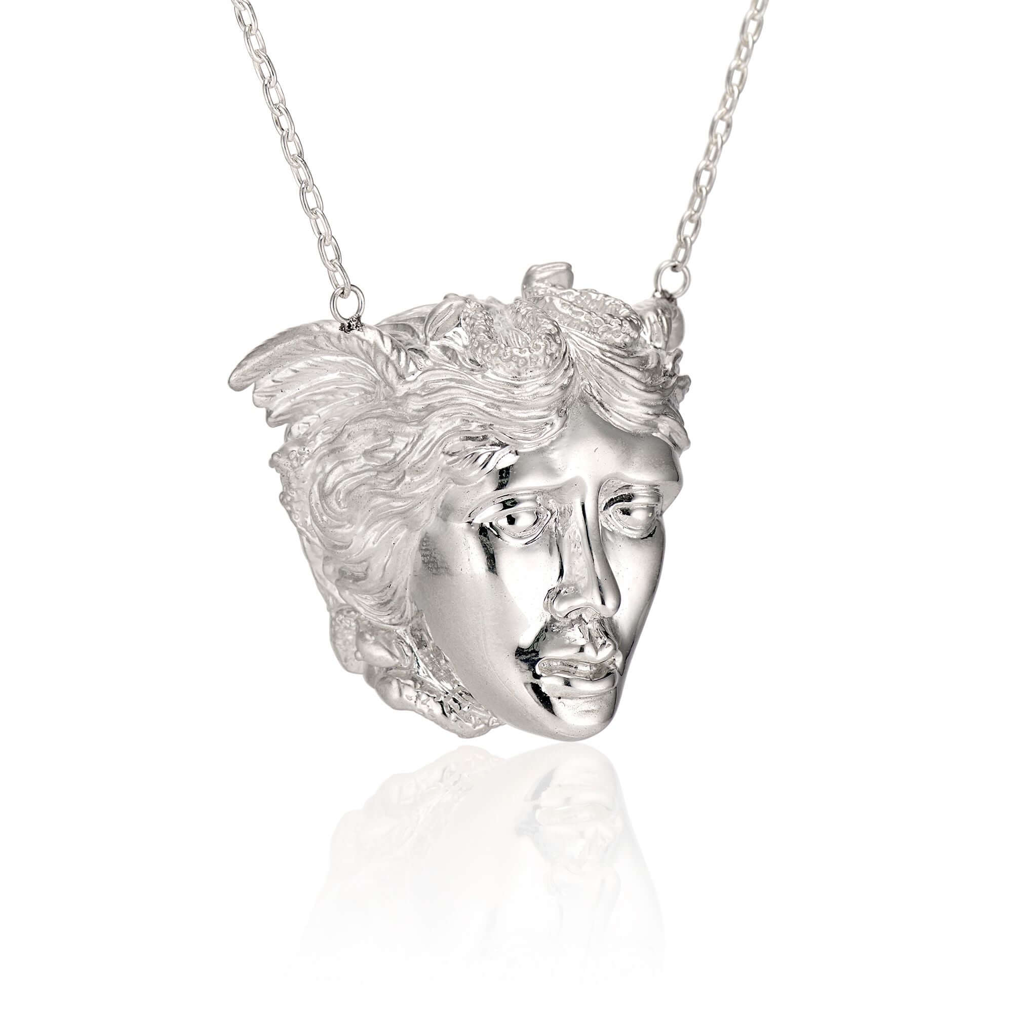 Medusa PendantThe story of Medusa has been interpreted and told differently throughout the ages. One story tells of Medusa punished with serpent hair by the goddess Athena. Another describes Medusa as one of three gorgons birthed by sea gods Keto and Phor